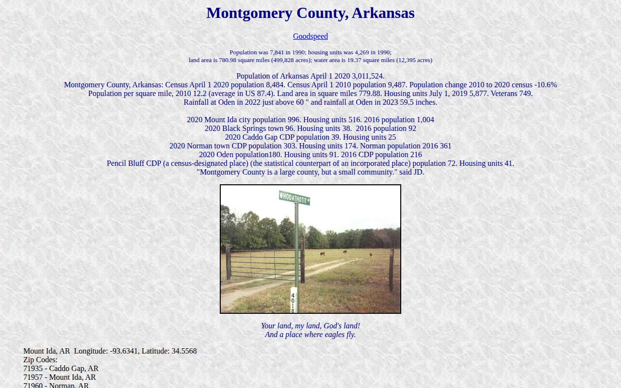 Montgomery County towns reference identifying Oden among county communities