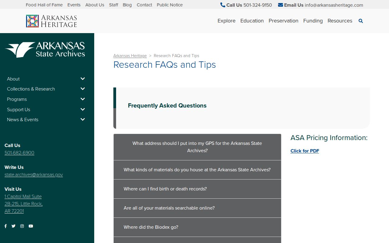 Arkansas State Archives research guidance page